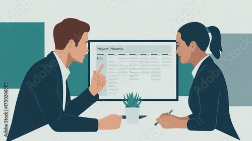 Business Colleagues Discussing Financial Report at Office Desk.