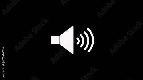 White Speaker Icon with Sound Waves on Black Background audio volume