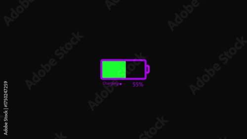 Wallpaper Mural Purple outline battery icon showing 100 percent charge and charging status on black background power energy Torontodigital.ca