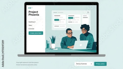 Two People Reviewing Project Progress on Laptop Screen.