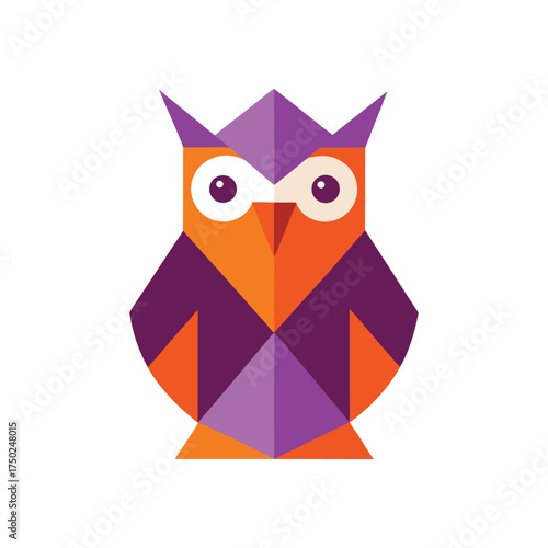 Charming geometric origami owl design purple orange art cute folded bird