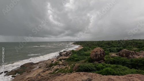 Dramatic Stormy Clouds Over Rocky Coastal Area at Kirinda Coast – Moody Ocean Landscape