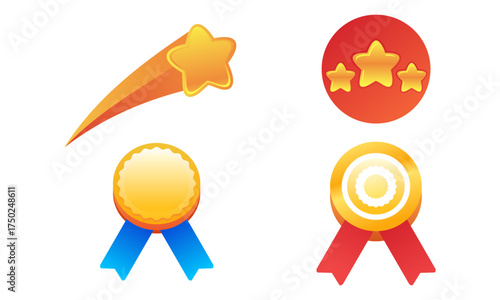 Gold medal and star badge icons representing reward and success achievement concept
