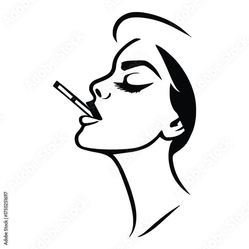 Elegant Woman Smoking a Cigarette in Black and White