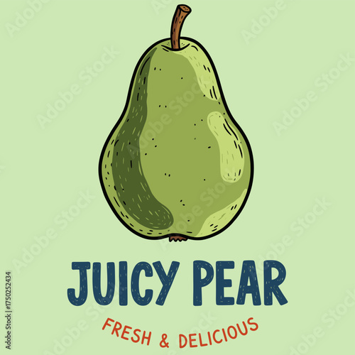 Pear fruit vintage t-shirt design. Green pear club print design. Summer tropical vibes art. Perfect pear artwork. Organic artwork for t shirt.