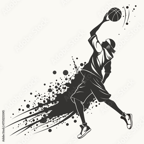 Silhouette of a basketball player dunking a ball slam dunk