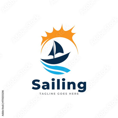 Vector illustration design of sailing logo with sea and sun addition for company, hotel and others