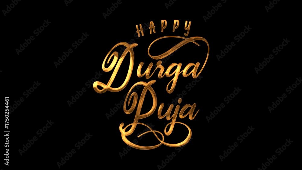 Happy Durga Puja Text Animation in Gold. This design is ideal for greeting cards, social media posts, banners, and other festive content.