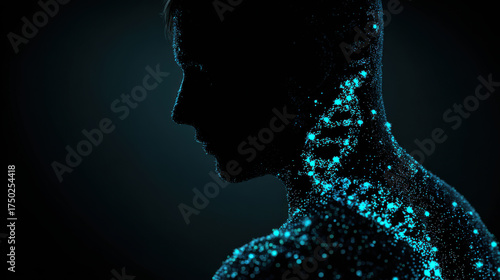 Stunning representation of synthetic life creation, showcasing silhouette filled with glowing particles that evoke sense of wonder and innovation