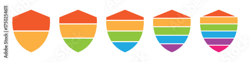 Colorful shield shaped infographic template. Protection level or security rating steps