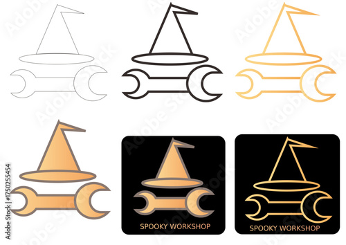 Spooky Workshop Icon Set Witch Hat and Wrench Designs for Halloween Graphics and Illustrations