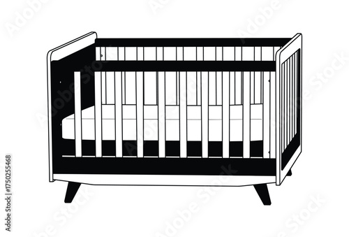 Baby Crib Outline Drawing Isolated White Background Nursery Furniture