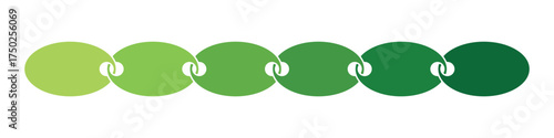 Green infographic oval shaped elements showing progression steps and linked chain process flow chart 