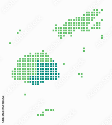 Fiji dotted map. Digital style map of the country on white background. Fiji shape with square dots. Colored dots style. Large size squares. Artistic vector illustration.