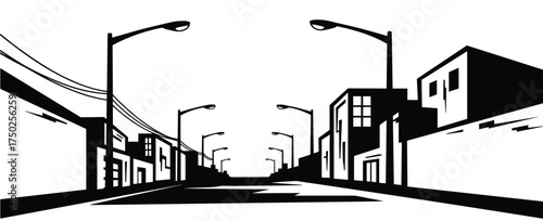 Abstract Cityscape with Streetlights and Buildings Vector Graphic