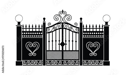 Decorative wrought iron gate design with ornate elements