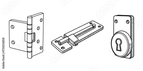 Door Hardware Hinge Bolt Lock Keyhole Outline Sketch