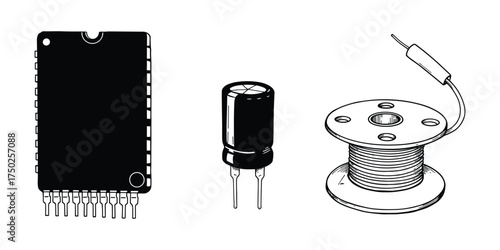 Electronic Components Collection Semiconductor Capacitor Inductor Illustrations