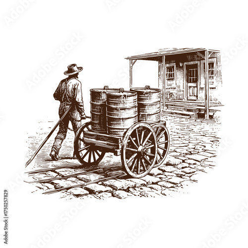 Historical Milkman with Barrel Cart