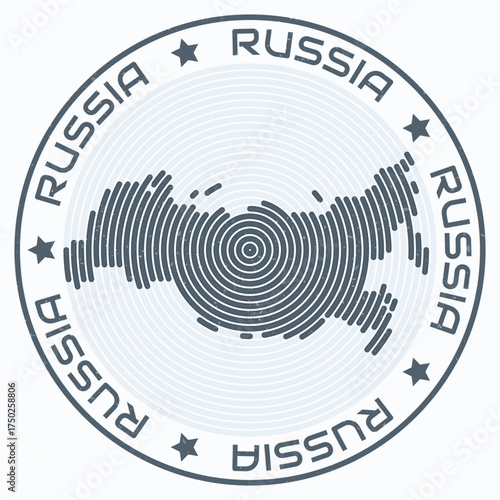 Russia map with round title. Country shape rings. Russia text around the country boundary shape. Awesome vector illustration.