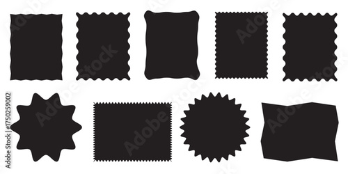 Set of Rectangle frames zigzag edge with doodle curvy squiggly wavy, zigzag frame, zigzag edge stickers. Wave scalloped edge border in flat retro style. Vector illustration