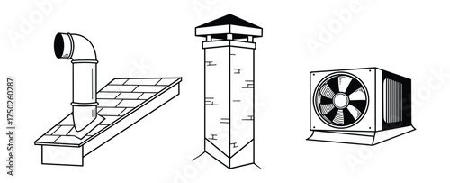 Roof Elements Illustration Chimney Vent and Air Conditioner Unit