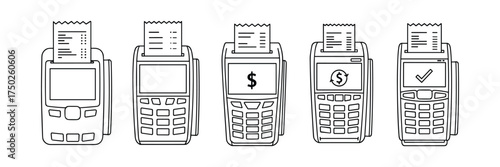 Set of Point of Sale POS Terminal Icons with Receipts