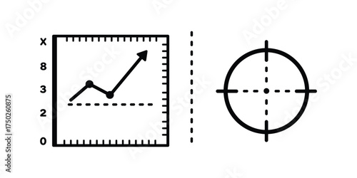 Statistical Graph Chart and Target Icon Set Line Art