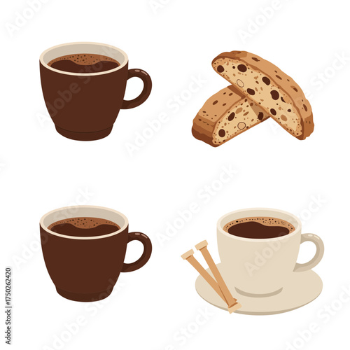 Espresso cups with biscotti cozy Italian café flat lay