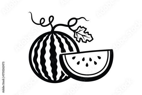 Watermelon Fruit Slice Whole Healthy Food Summer Sweet Dessert Vector
