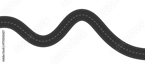 Winding Road Top View Asphalt Highway with Dashed Lines