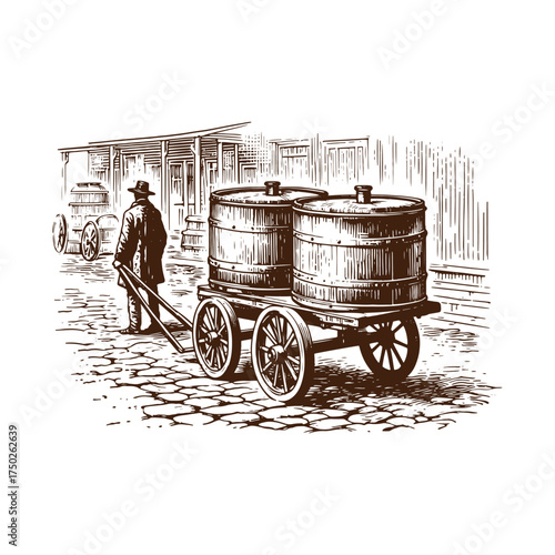 Historical Milkman with Barrel Cart