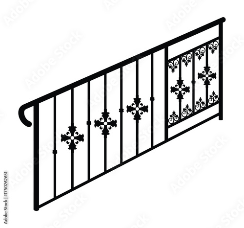 Wrought Iron Balustrade Elegant Stair Railing Isolated Black Silhouette