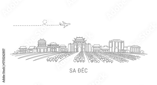 Sa Dec Vietnam Cityscape with Airplane Icon