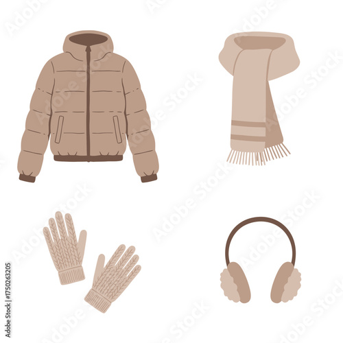 Beige Puffer Jacket with Scarf and Headphones – Modern Casual Winter Fashion Lookbook Concept