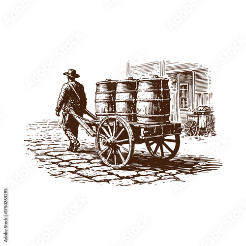 Historical Milkman with Barrel Cart