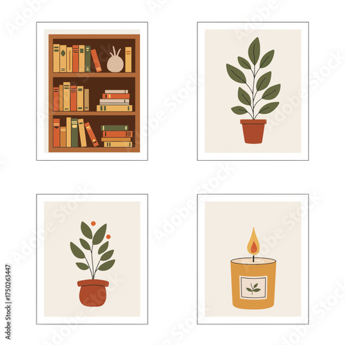 Minimal Home Decor with Framed Art, Books, and Plants – Scandinavian Style Cozy Living Room Design