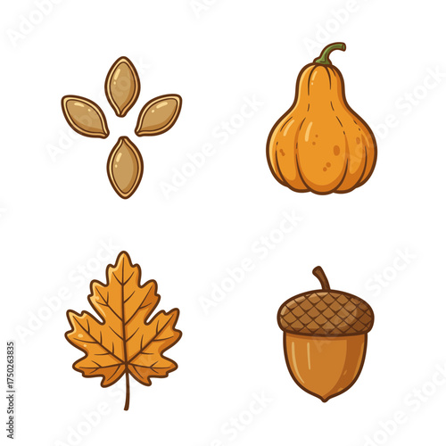 Autumn acorn and brown leaf illustration symbolizing fall harvest season and nature background