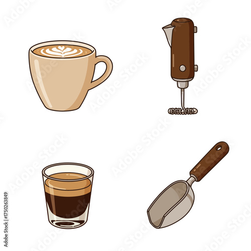 Cozy cappuccino coffee cup with cinnamon and spoon on rustic wooden table for autumn mornings