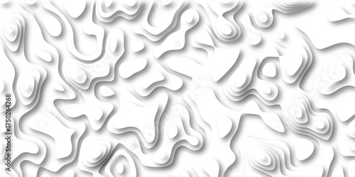 Abstract topographic map contour lines and layered paper cutouts creating a dynamic white relief background with soft shadows for design and branding