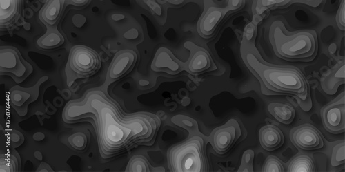 Monochromatic topographic map abstract with layered contours and subtle shadow casting creating a dynamic topographical terrain visual