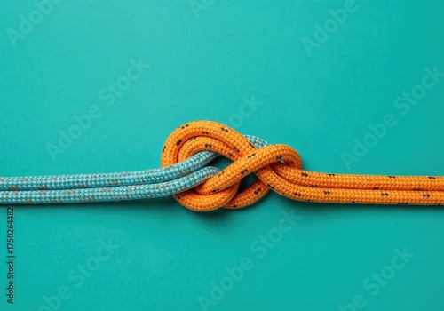 Tied-Up Concept: Two colored ropes entwined, symbolizing connection, strength, and the unity of diverse elements. This conceptual visual captures a powerful message of binding.