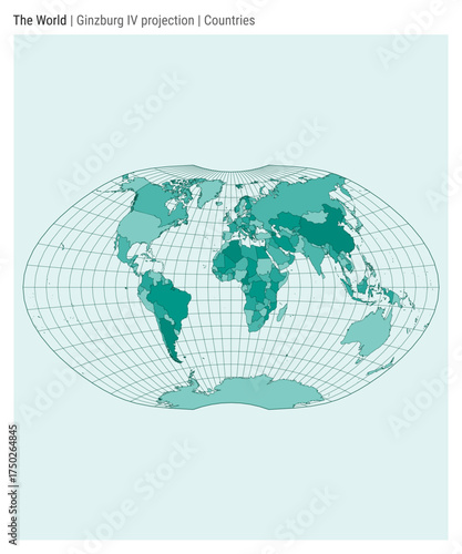 World Map. Ginzburg IV projection. Countries style. High Detail World map for infographics, education, reports, presentations. Vector illustration.