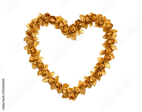 Golden rose heart shape on transparent background elegant floral design for romantic occasions