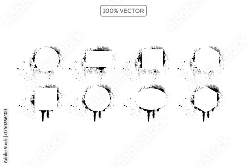 Grunge graffiti stencil frames with spray paint borders. Black vector rectangles and squares