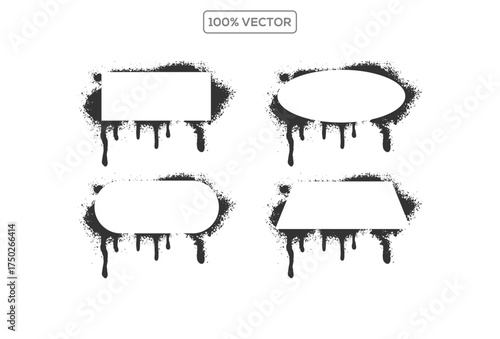 Grunge graffiti stencil frames with spray paint borders. Black vector rectangles and squares illustration