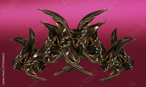 Modern sculpture 3d with dry leaves
