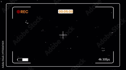 Retro Camcorder Recording Viewfinder Overlay with VHS Glitch and Dust Effects