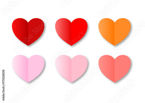 A Set of Colorful Folding Paper Hearts, Reddish Colors