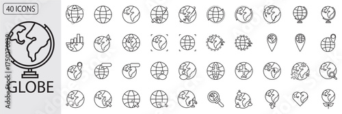 Globe Line Icon Set. Modern thin vector illustrations with Earth-related icons: ecology, care, location, and more.